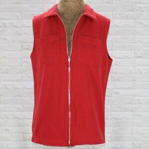 VINTAGE PASSPORT Vest Knit Sweater Zip Front Sleeveless Classic Casual Red Med